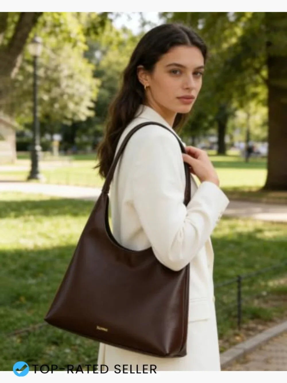 Slouchy Hobo Bag Vegan Leather Women's Shoulder Tote Purse Chocolate Brown Work